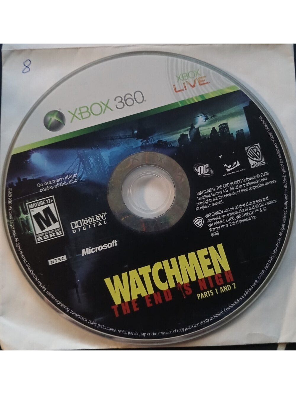 Microsoft Xbox 360 Watchmen: The End is Nigh Parts 1 and 2 Disc Only (READ COND)